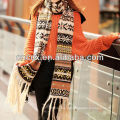 PK17ST335 lovely jacquard fabric christmas knitted scarf with tassels